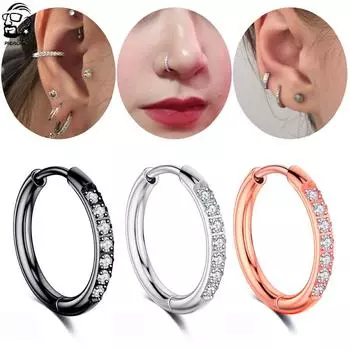 1 пара кристаллов CZs, кольцо в носу, кликер, пирсинг для ушей, блестящая сталь розового золота, Нариз, пирсинг уха, хряща, козелка, готические украшения 8mm серебряный