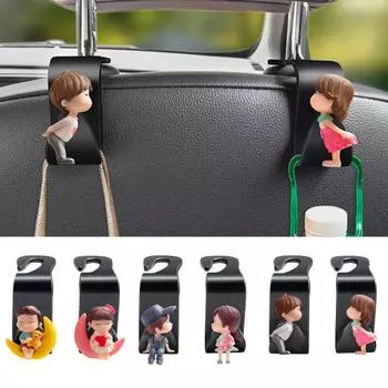 1 пара крючков для подголовника заднего сиденья автомобиля, милый мультяшный рисунок, вешалки для заднего сиденья, автомобильная сумка, крючки для одежды, авто аксессуары для интерьера A