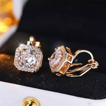 1 пара круглых циркониевых клипс для ушей для женщин и девочек, модные золотые квадратные непроколотые клипсы для ушей золотой/белый