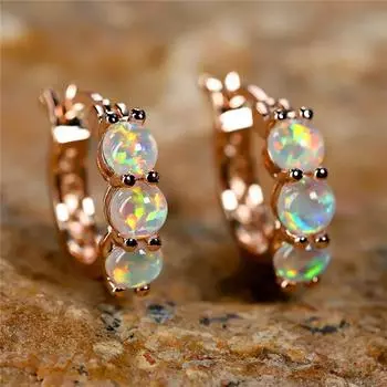 1 пара круглых сережек-колец из белого огненного опала для женщин, винтажные золотые серьги-пряжки, свадебные украшения белый/золотой