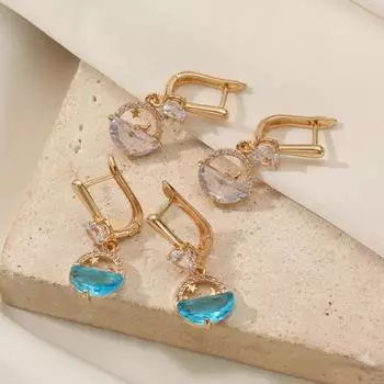 1 пара круглых сережек-подвесок в виде звезд и луны для женщин, ювелирные изделия из кубического циркония, аксессуары для повседневных вечеринок синий