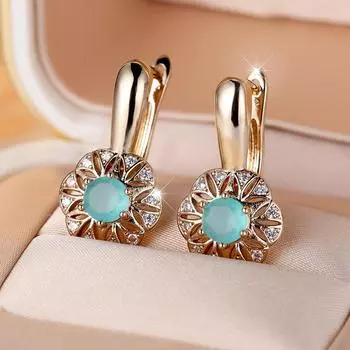 1 пара круглых зеленых циркониевых сережек-капель для женщин, золотые этнические цветочные серьги, свадебные украшения светло-зеленый/золотой