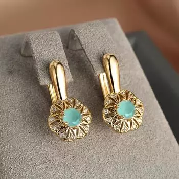 1 пара круглых женских сережек-клипс с зеленым цирконием, золотые свадебные украшения, классические модные висячие серьги зелёный