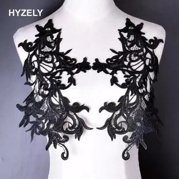1 пара кружевной ткани черного цвета с вышивкой, отделка для воротника, аппликация своими руками, швейные принадлежности, нашивки 1Pair