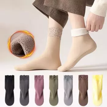 1 пара кружевных носков с антифрикционным эффектом, бархатные, впитывающие пот, утолщенные, валютные, средней длины, носки, самонагревающиеся