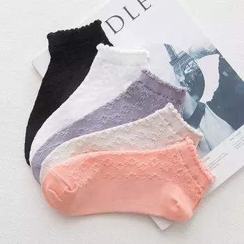 1 пара кружевных носков в стиле Лолиты, женские японские милые хлопковые носки, однотонные носки в корейском стиле с низким вырезом розовый