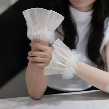 1 пара кружевных рукавов с узлом, кружевные искусственные плиссированные манжеты для дизайна ногтей, реквизит для фотосъемки, красивые нежные искусственные манжеты, декоративные
