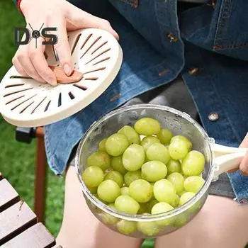 1 пара кухонных дуршлагов со складной ручкой, контейнер для хранения фруктов, пищевой, без BPA, брызгозащищенный дизайн, миска для мытья овощей 2pcs