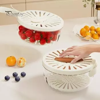 1 пара кухонных дуршлагов со складной ручкой, контейнер для хранения фруктов, пищевой, без BPA, брызгозащищенный дизайн, миска для мытья овощей 2pcs