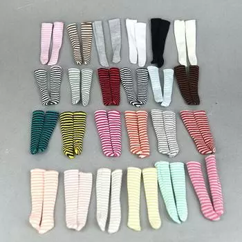 1 пара кукольных длинных носков в полоску, подходящие для куклы Blythe, чулки, пригодные для Blyth 1/6, аксессуары для BJD, кукольный домик, игрушки для самостоятельного изготовления оранжевый