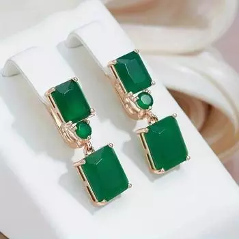 1 пара квадратных больших темно-зеленых серег с цирконом для женщин, золотистого цвета, винтажные этнические модные изящные ювелирные изделия зелёный