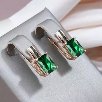 1 пара квадратных серег с зеленым цирконом для женщин, винтажные золотистые серьги, изысканные ювелирные изделия зелёный