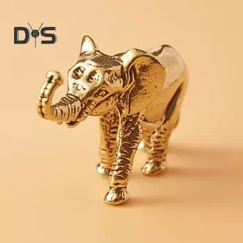 1 пара латунных фигурок слона, резная золотая статуя слона, металлическая скульптура животного, украшение для домашнего офиса, рабочего стола, фэн-шуй Elephant