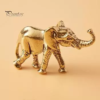 1 пара латунных фигурок слона, резная золотая статуя слона, металлическая скульптура животного, украшение для домашнего офиса, рабочего стола, фэн-шуй Elephant