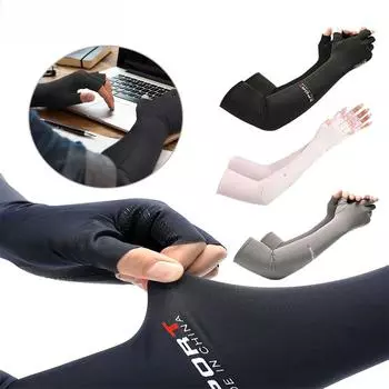 1 пара ледяных шелковых рукавов для мужчин, летние удлиненные велосипедные манжеты для вождения, камуфляжные противоскользящие крутые солнцезащитные перчатки с половиной пальца для женщин