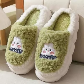 1 пара легких женских домашних тапочек, прочные пушистые домашние тапочки с мягкой подошвой и милым кроликом 44-45 серый