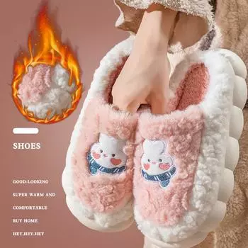 1 пара легких женских домашних тапочек, прочные пушистые домашние тапочки с мягкой подошвой и милым кроликом 40-41 хаки