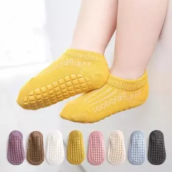 1 пара летних детских носков для мальчиков и девочек, сетчатые нескользящие носки ярких цветов для малышей, мягкие хлопковые дышащие короткие носки до щиколотки S бежевый