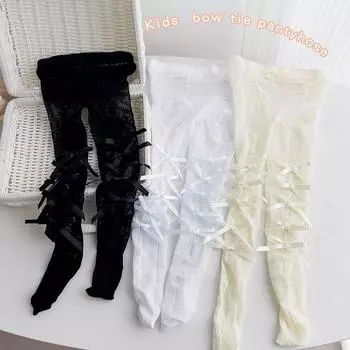 1 пара летних колготок для девочек, милые колготки в стиле принцессы с бантом для детей, тонкие мягкие дышащие ажурные носки-чулки S белый