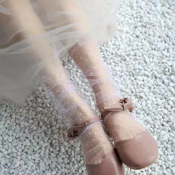 1 пара летних милых носков из тюля, ультратонкие удобные прозрачные носки средней длины в горошек