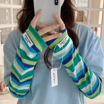 1 пара летних полосатых рукавов Ice Arm Sleeve Trend, длинные свободные охлаждающие рукава, защита от солнца, дышащие, для вождения, спортивные нарукавники as the picture