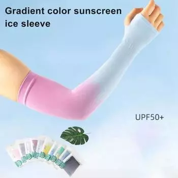 1 пара летних рукавов из ледяного шелка, градиентные цвета, защита от УФ-солнца, дышащие эластичные мужские и женские рукава для езды на велосипеде и рыбалки, длинный охлаждающий чехол на руку розовый/белый