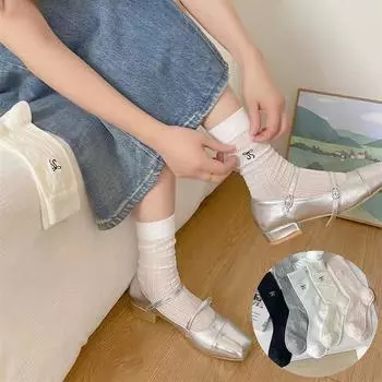 1 пара летних тонких чулок средней длины для женщин и девочек, милые кружевные носки с бантом, повседневные свободные носки для улицы, длинные носки с вырезами розовый