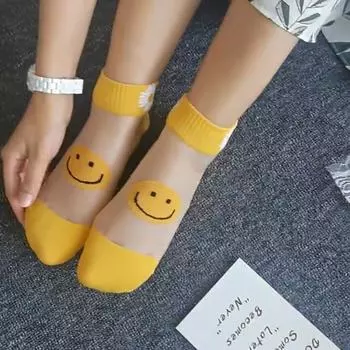 1 пара летних ультратонких носков до щиколотки, прозрачные шелковые эластичные носки с вышивкой в виде ромашек, милые женские носки из ледяного шелка