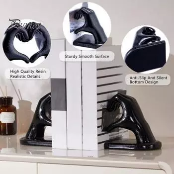 1 пара любовных жестов, подставка для книг, в форме сердца, в стиле Богемии, статуэтка из смолы, скульптура, украшение для домашнего офиса, настольный упор для книг, орнамент золотистый