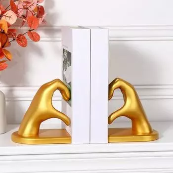 1 пара любовных жестов, подставка для книг, в форме сердца, в стиле Богемии, статуэтка из смолы, скульптура, украшение для домашнего офиса, настольный упор для книг, орнамент золотистый