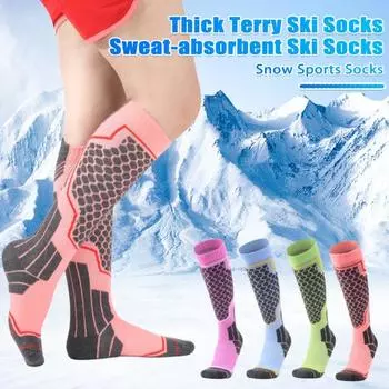 1 пара лыжных носков зимние теплые хлопковые носки выше колена для холодной погоды зелёный