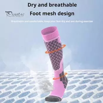 1 пара лыжных носков, зимние теплые хлопковые носки до колена, термоноски для холодной погоды, сноуборда, для занятий спортом на открытом воздухе, велоспорта, катания на лыжах фиолетовый