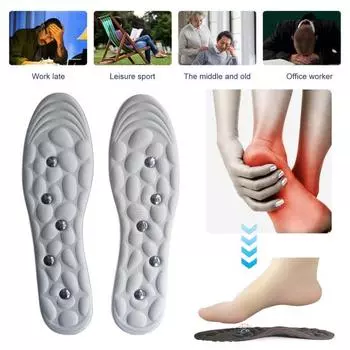 1 пара магнитных акупрессурных массажных стелек, дизайн массажа стоп, амортизирующий антиусталостный гель, массажные точки, стельки серый