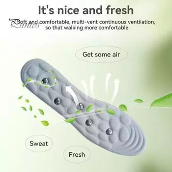 1 пара магнитных акупрессурных массажных стелек, дизайн массажа ног, амортизирующий антиусталостный гель, массажные точки, стельки для улучшения кровообращения серый