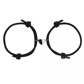 1 пара магнитных браслетов для пар, регулируемые, взаимное притяжение, форма сердца, колокольчик, веревка, отношения чёрный