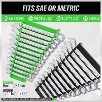 1 пара магнитных кронштейнов. Хранение гаечных ключей. Компактная конструкция с 12 гнездами. Простые кронштейны для хранения. чёрный/зелёный