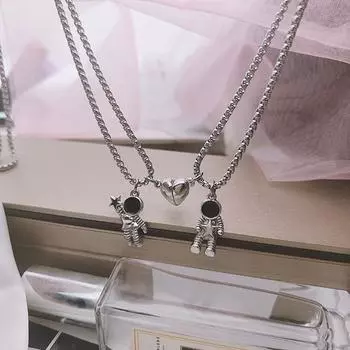 1 пара магнитных парных ожерелий из нержавеющей стали, мультяшные кулоны в виде космонавтов, украшения