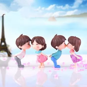 1 Пара Маленькие Влюбленные Миниатюрный Пейзаж DIY Орнамент Домашний сад Кукольный домик Декор Декор Подарок розовый