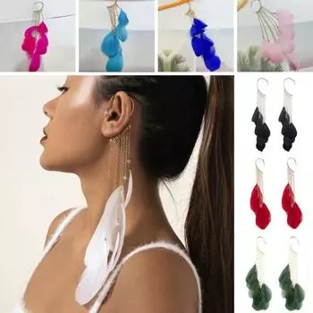 1 пара манжет для ушей, винтажные преувеличенные серьги в богемном стиле с кисточками, антикоррозийные, повседневная одежда, длинные женские серьги из сплава с перьями, вечерние украшения розовый