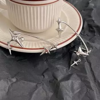 1 пара манжет со звездой для женщин, подвеска в виде креста и звезды с цирконием, зажим для ушей без пирсинга серебряный