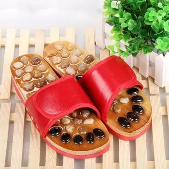 1 пара массажных тапочек с регулируемым ремешком, дизайн для снятия усталости, галька, акупрессура, массажер для ног, обувь для мужчин и женщин 36 красный