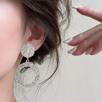 1 пара массивных геометрических серег в винтажном стиле из сверкающего сплава, большое полое кольцо для женщин и девочек, серьги-кольца, модные аксессуары, подарок серебряный