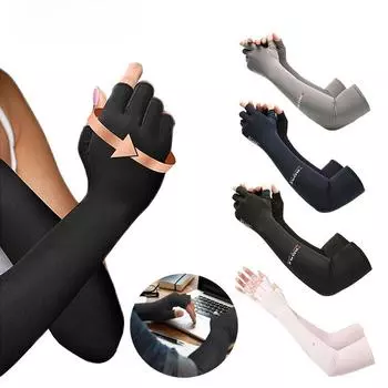 1 пара медных компрессионных длинных перчаток от артрита — удлиненные перчатки с медным наполнением для женщин и мужчин — для компьютерного набора текста, RSI серый