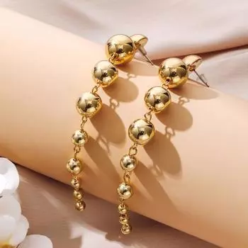 1 пара металлических круглых бусин в стиле панк, висячие серьги в стиле хип-хоп, разноцветные круглые длинные серьги-капли, ювелирные изделия, подарок золотистый