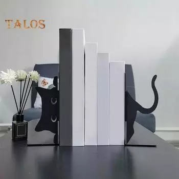 1 пара металлических подставок для книг с причудливым дизайном в виде кошки, декоративные подставки для книг с закругленными краями, украшение для офиса и библиотеки A