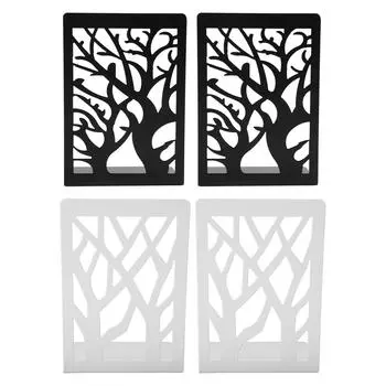 1 пара металлических подставок для книг, современный декоративный дизайн дерева, прочные нескользящие подставки для книг для офиса и школы Black