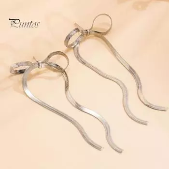 1 пара металлических серег с бантом, длинные короткие серьги с кисточкой в елочку, роскошные элегантные женские серьги с узлом для девочек, модные аксессуары, подарок на день рождения