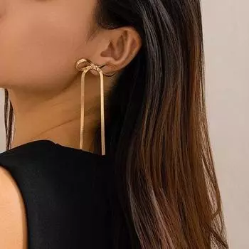 1 пара металлических серег с бантом, длинные короткие серьги с кисточкой в елочку, роскошные элегантные женские серьги с узлом для девочек, модные аксессуары, подарок на день рождения