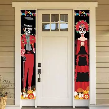 1 пара мексиканских украшений ко Дню мертвых, наружный мексиканский баннер на Хэллоуин, вывеска для крыльца, сделай сам, вечеринка, череп, приветствие, подвесной декор для двери