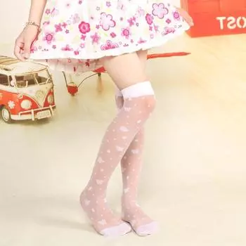 1 пара милых белых носков для маленьких девочек, шелковые детские танцевальные носки с принтом бабочки, выше колена, школьная форма, ультратонкие кружевные носки
